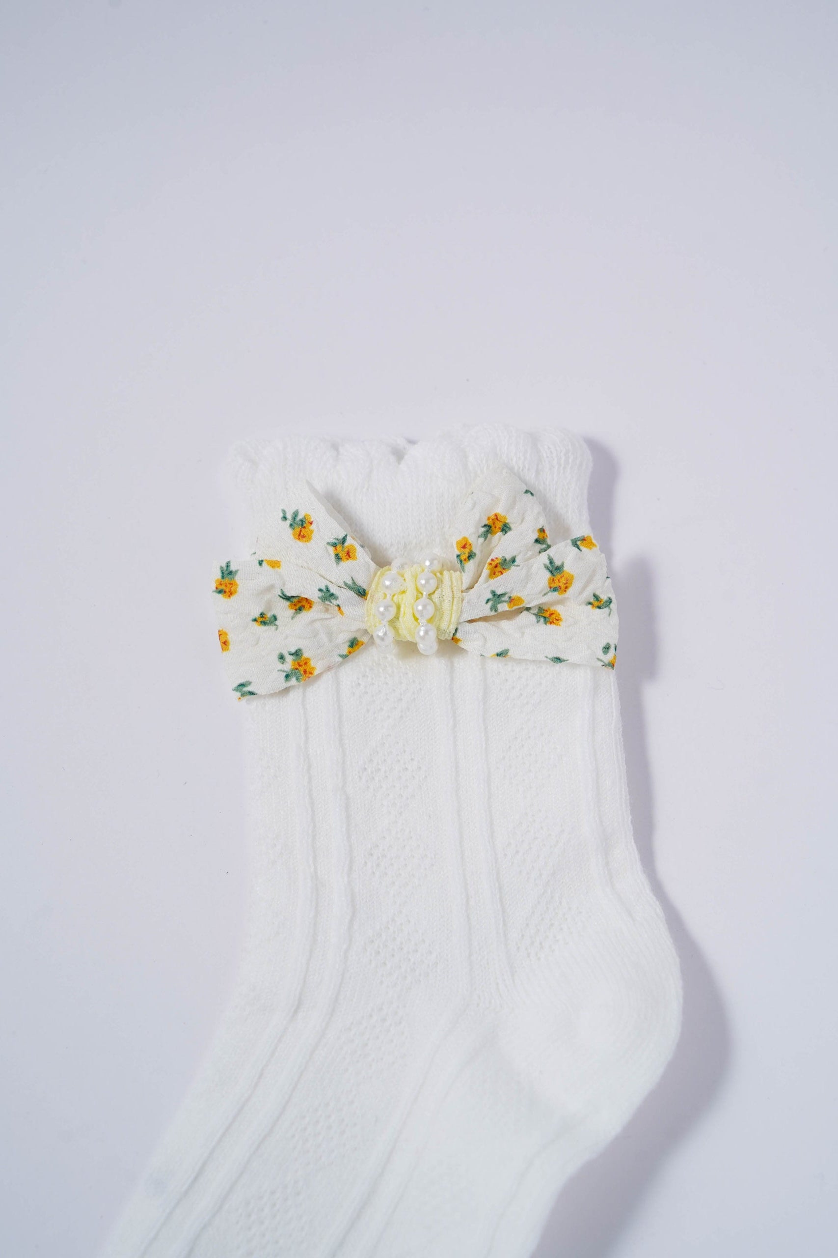 Kids Socks with Yellow Floral Bow & Pearl