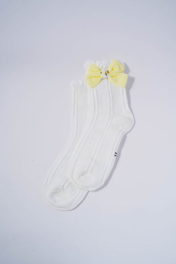 White Kids' Socks with Big Yellow Bow