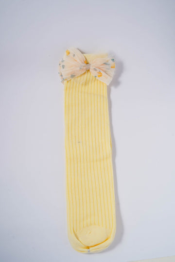 Yellow Ribbed Socks with Floral Tulle Bow