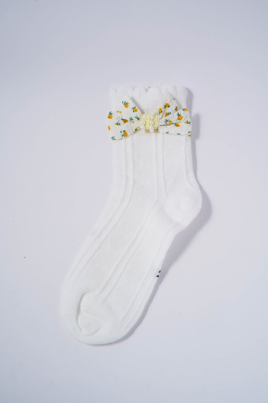 Kids Socks with Yellow Floral Bow & Pearl