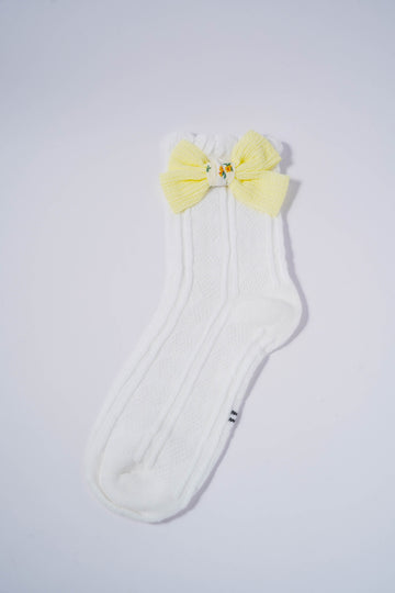 White Kids' Socks with Big Yellow Bow