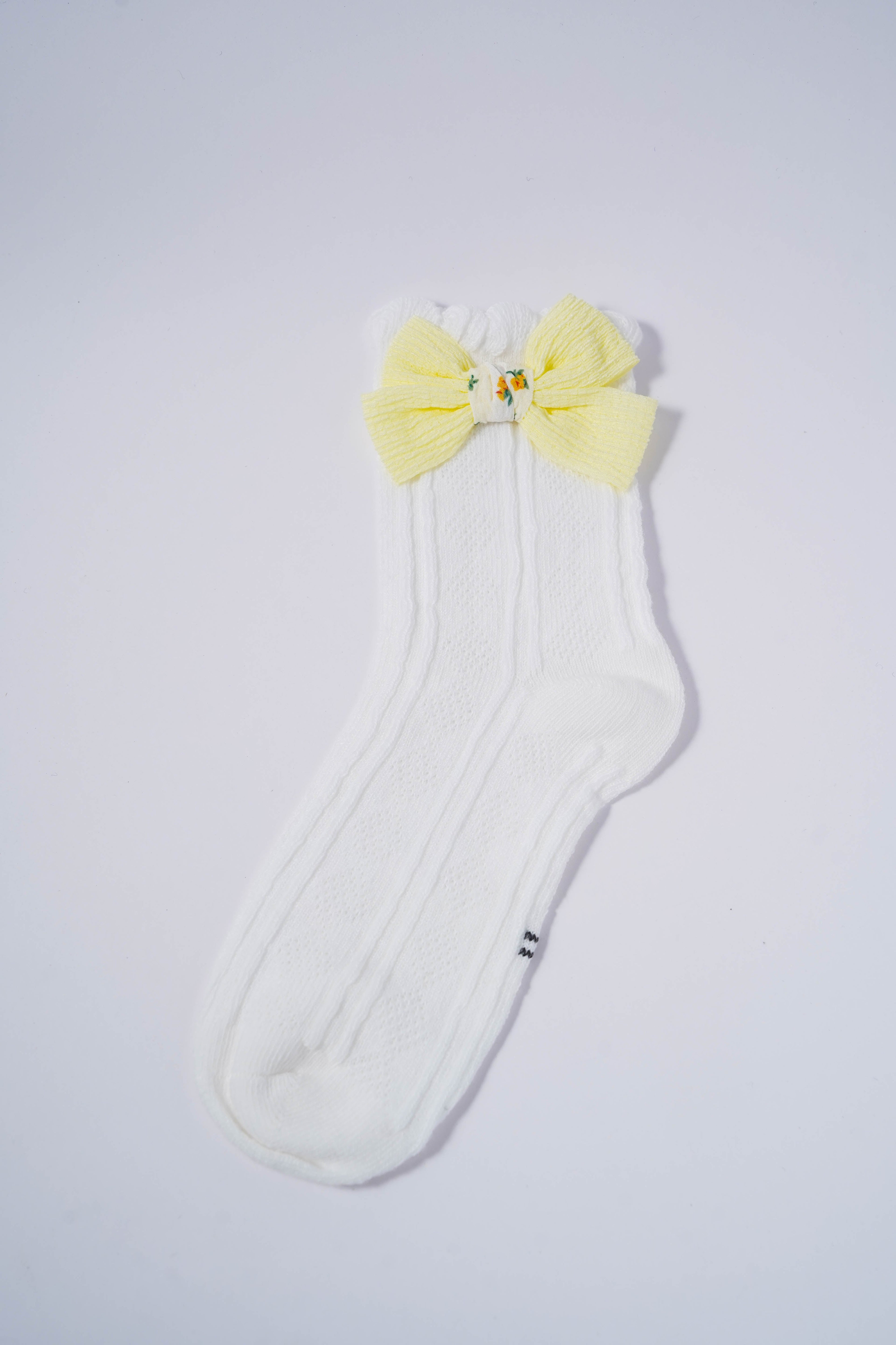 White Kids' Socks with Big Yellow Bow