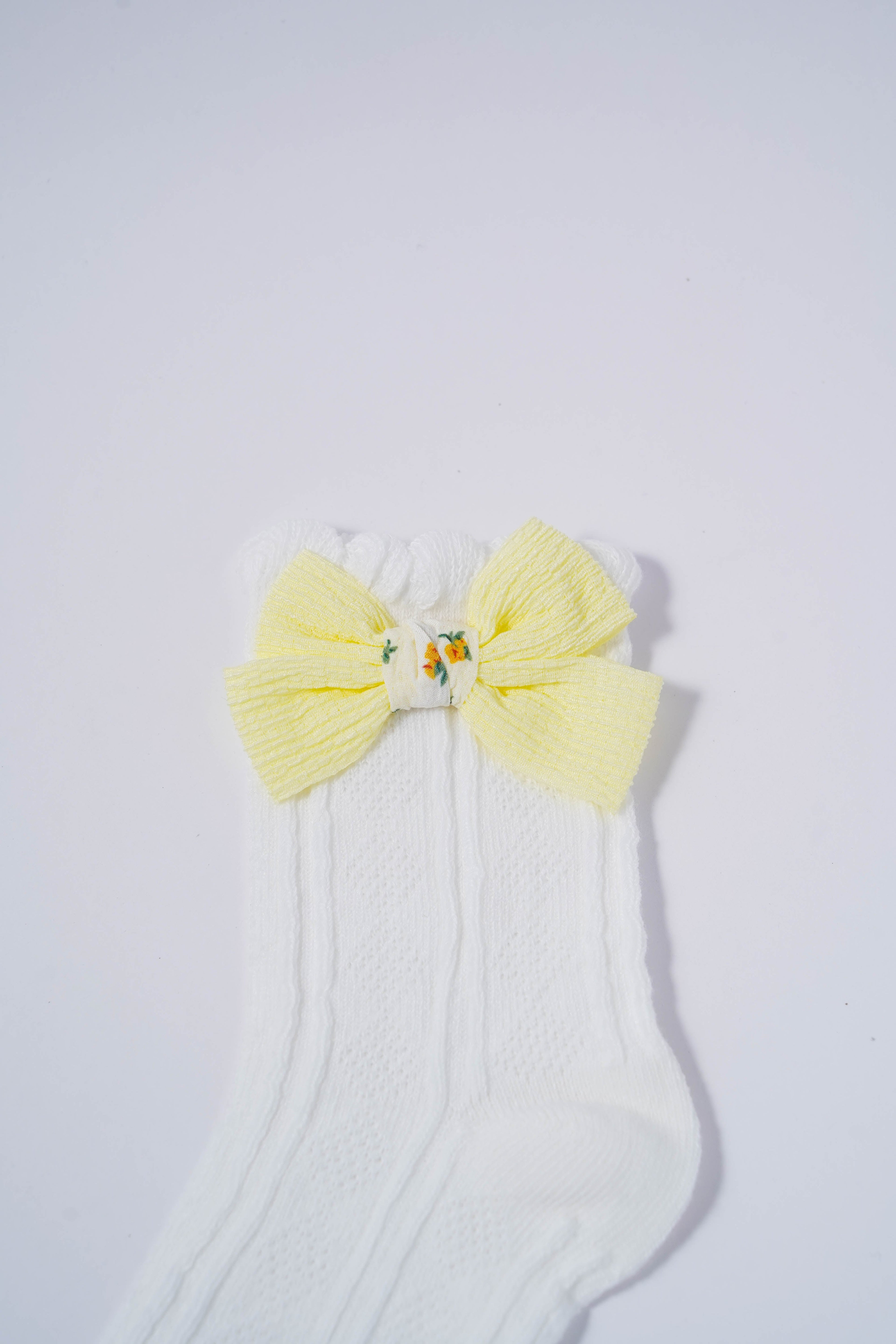 White Kids' Socks with Big Yellow Bow