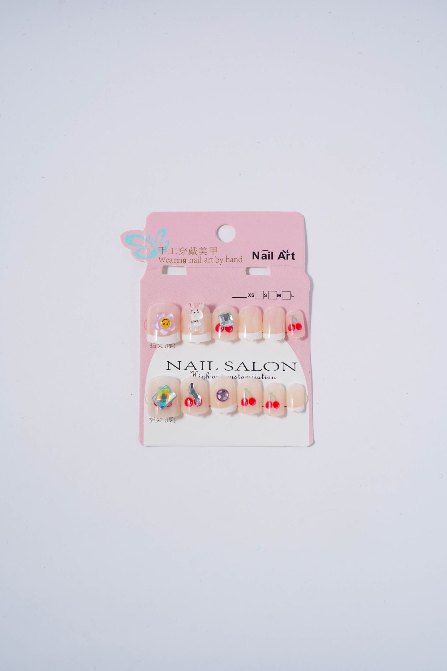 Bunny cherry diamond nails