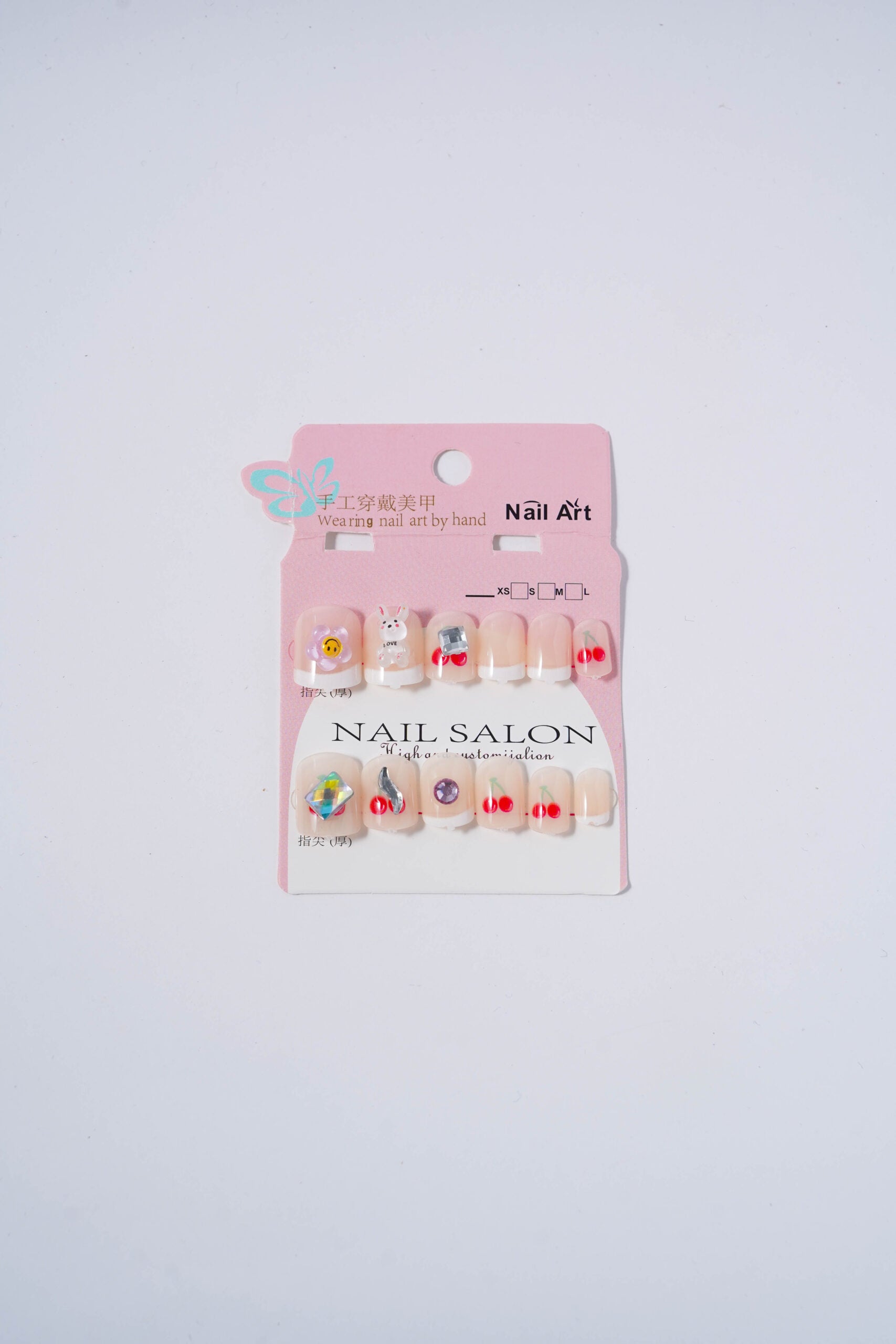 Bunny cherry diamond nails