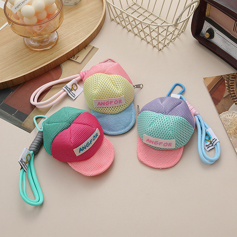 Mini Cap Coin Pouch Keychain – Colorful Gen-Z Mesh Hat Mini Bag