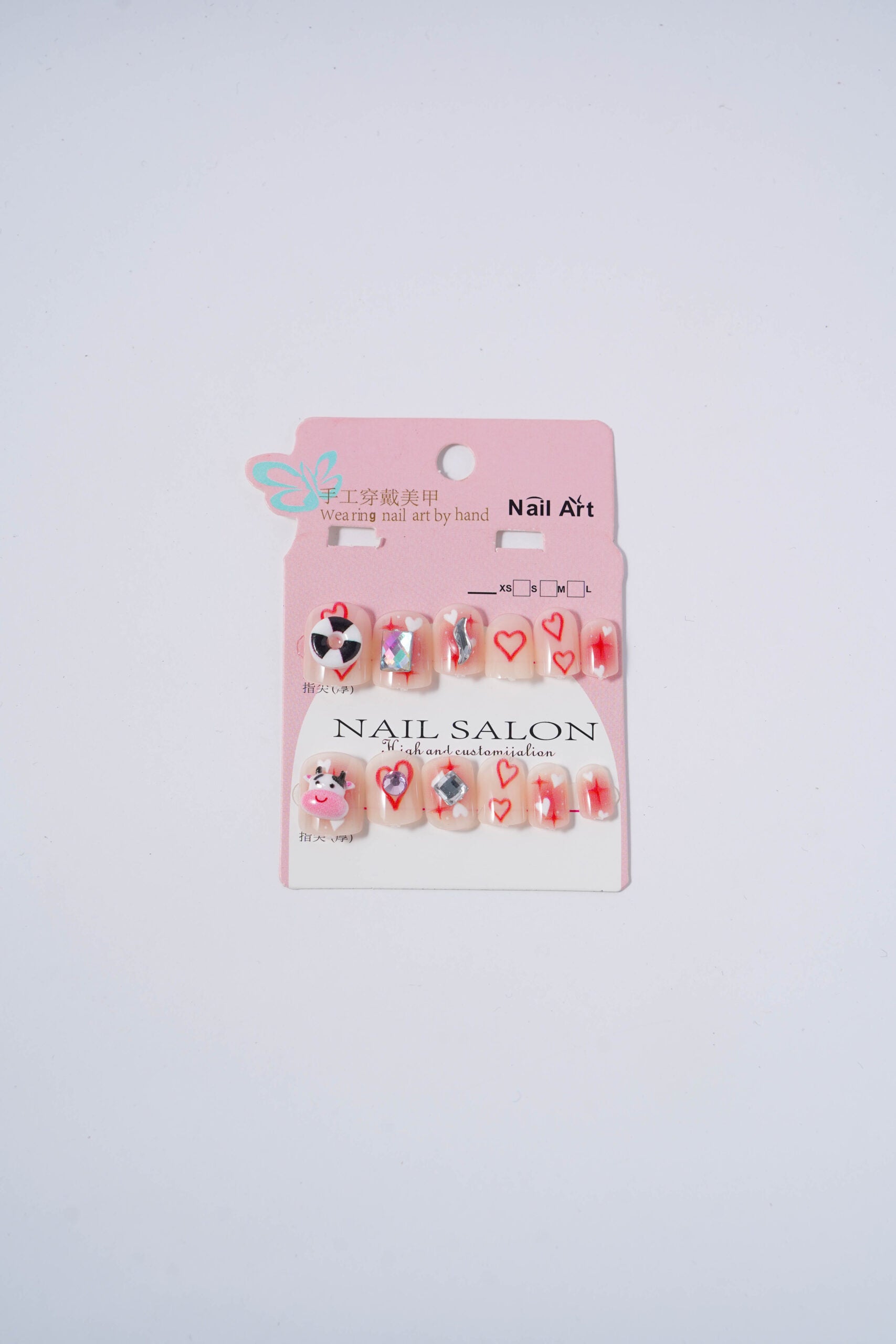 Cow & hearts Diamond studded nails