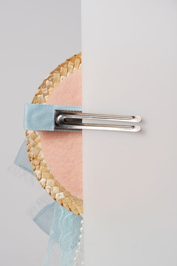 Vintage Mini Straw Hat Hair Clip with Lace, Pearls & Bow Cute Retro Hair Accessory