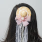 Vintage Mini Straw Hat Hair Clip with Lace, Pearls & Bow Cute Retro Hair Accessory