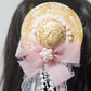 Vintage Mini Straw Hat Hair Clip with Lace, Pearls & Bow Cute Retro Hair Accessory