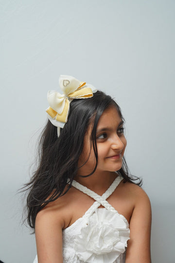 Bow Headband Textured Layers with Heart Charm