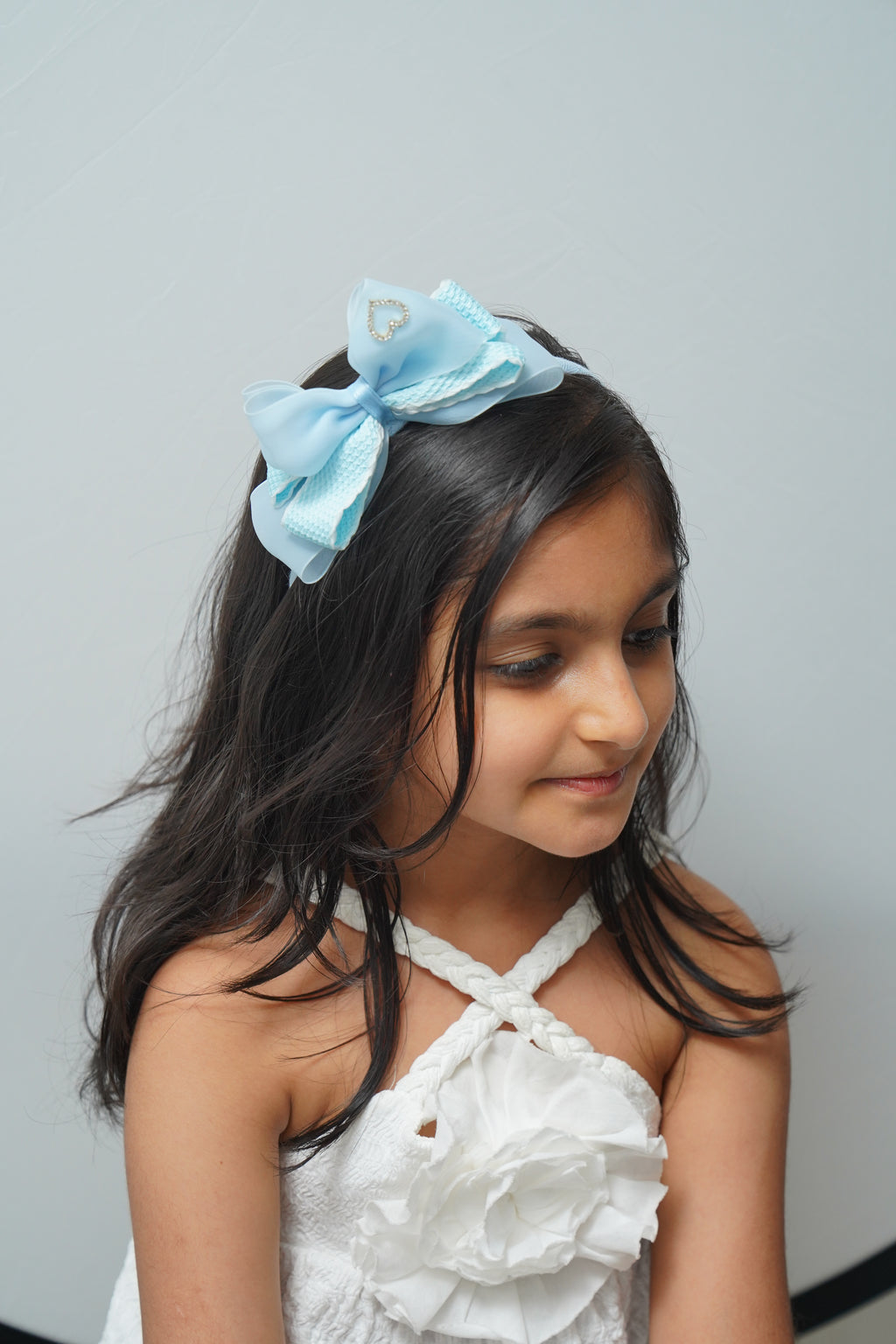 Bow Headband Textured Layers with Heart Charm