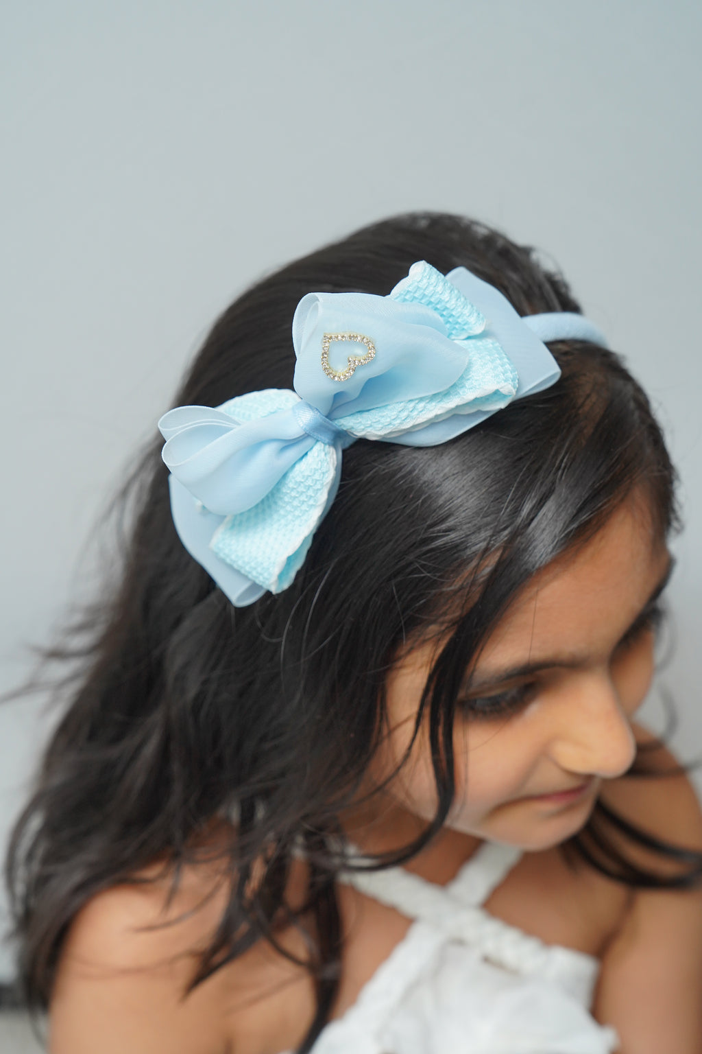 Bow Headband Textured Layers with Heart Charm