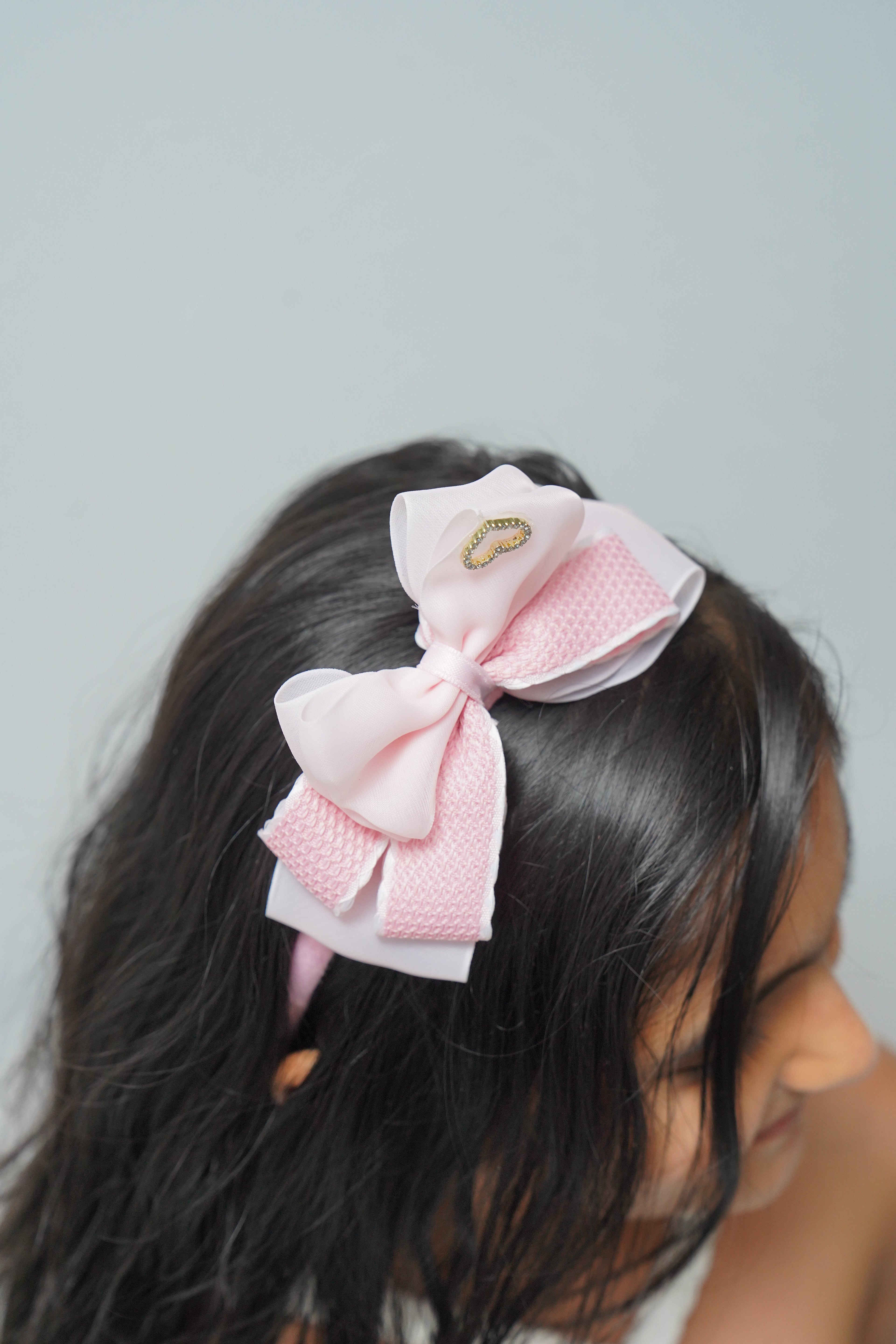 Bow Headband Textured Layers with Heart Charm