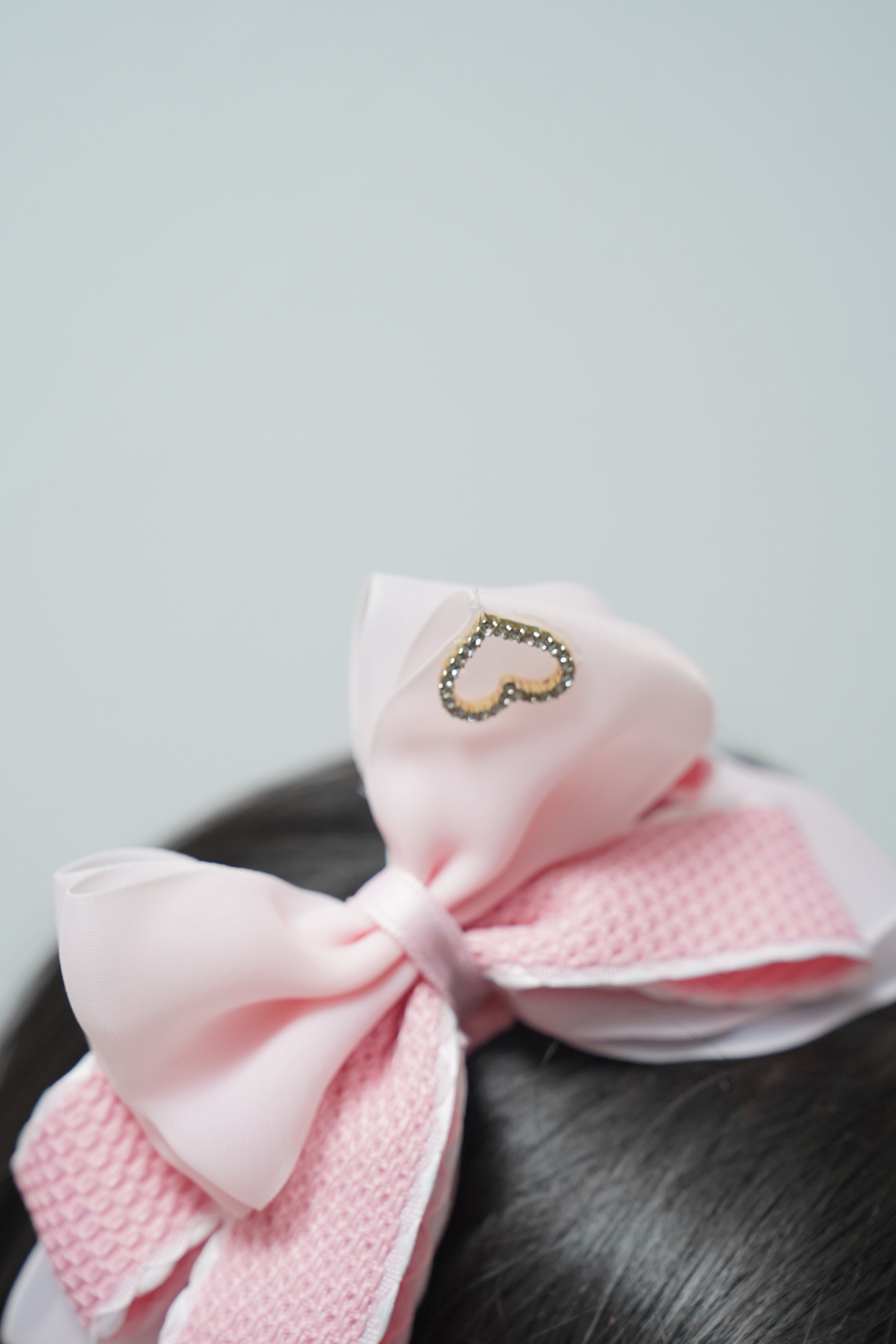 Bow Headband Textured Layers with Heart Charm