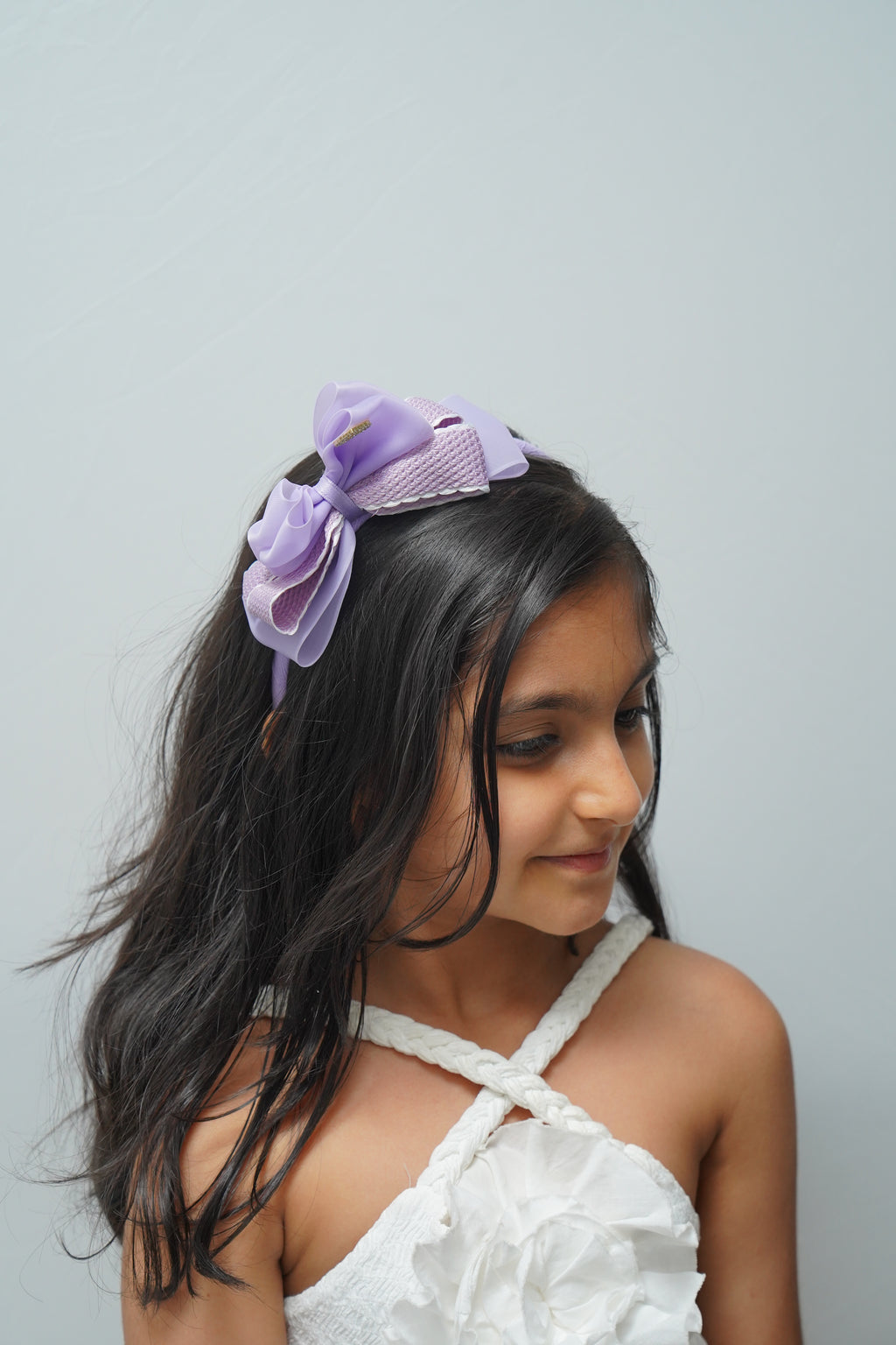 Bow Headband Textured Layers with Heart Charm