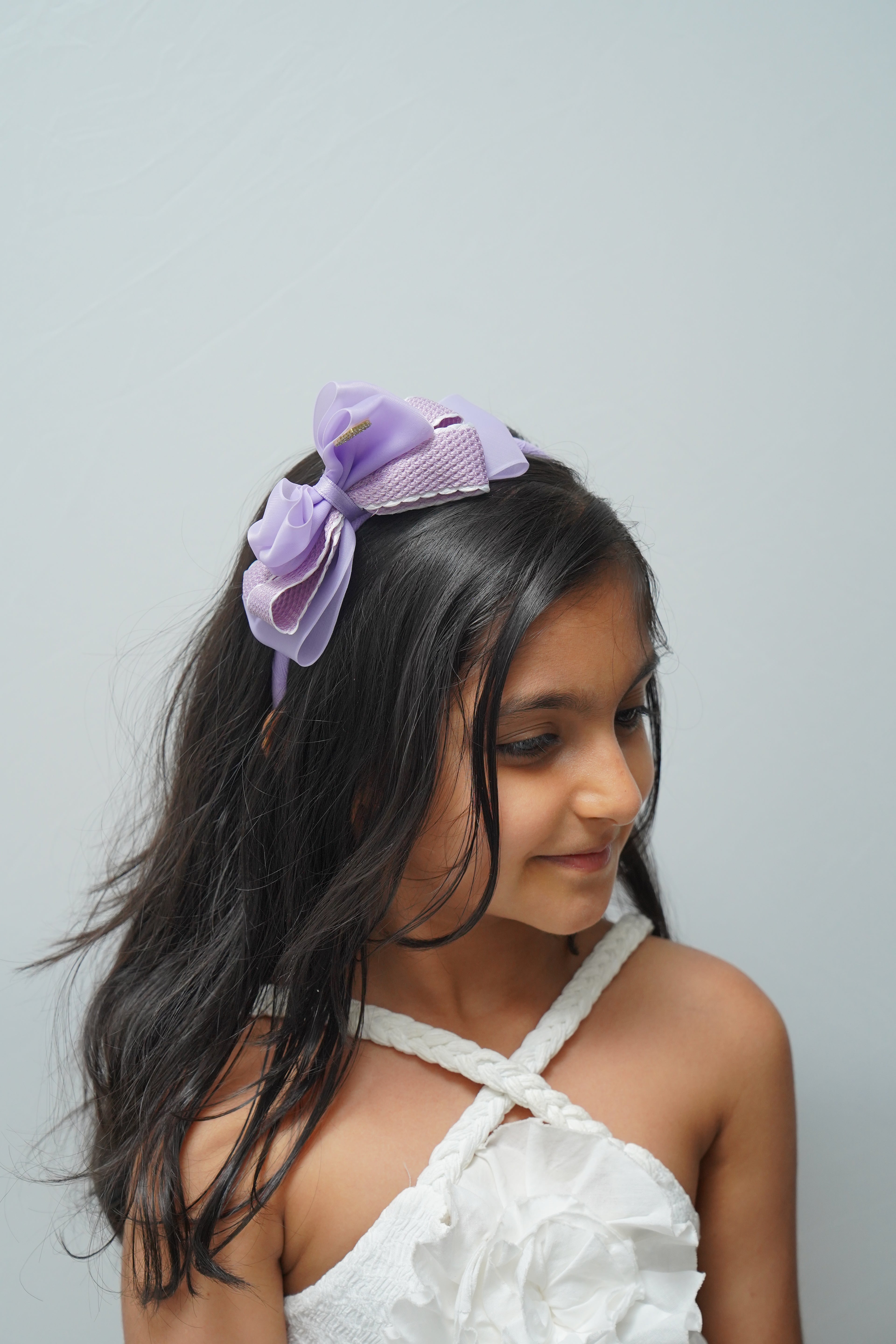 Bow Headband Textured Layers with Heart Charm