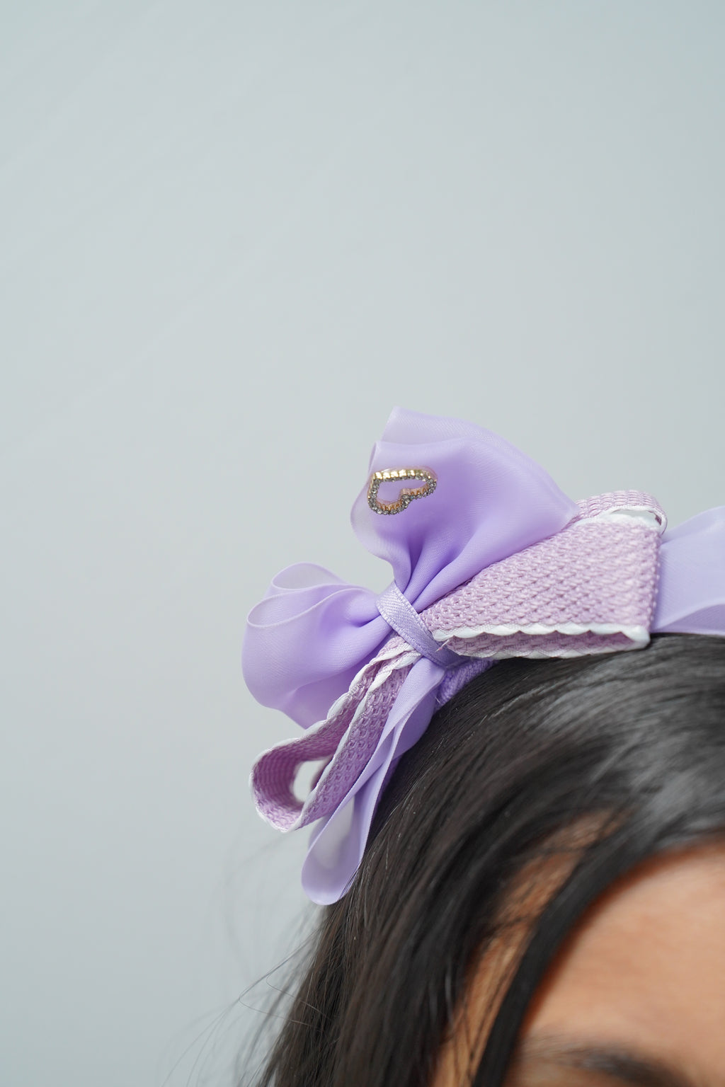 Bow Headband Textured Layers with Heart Charm