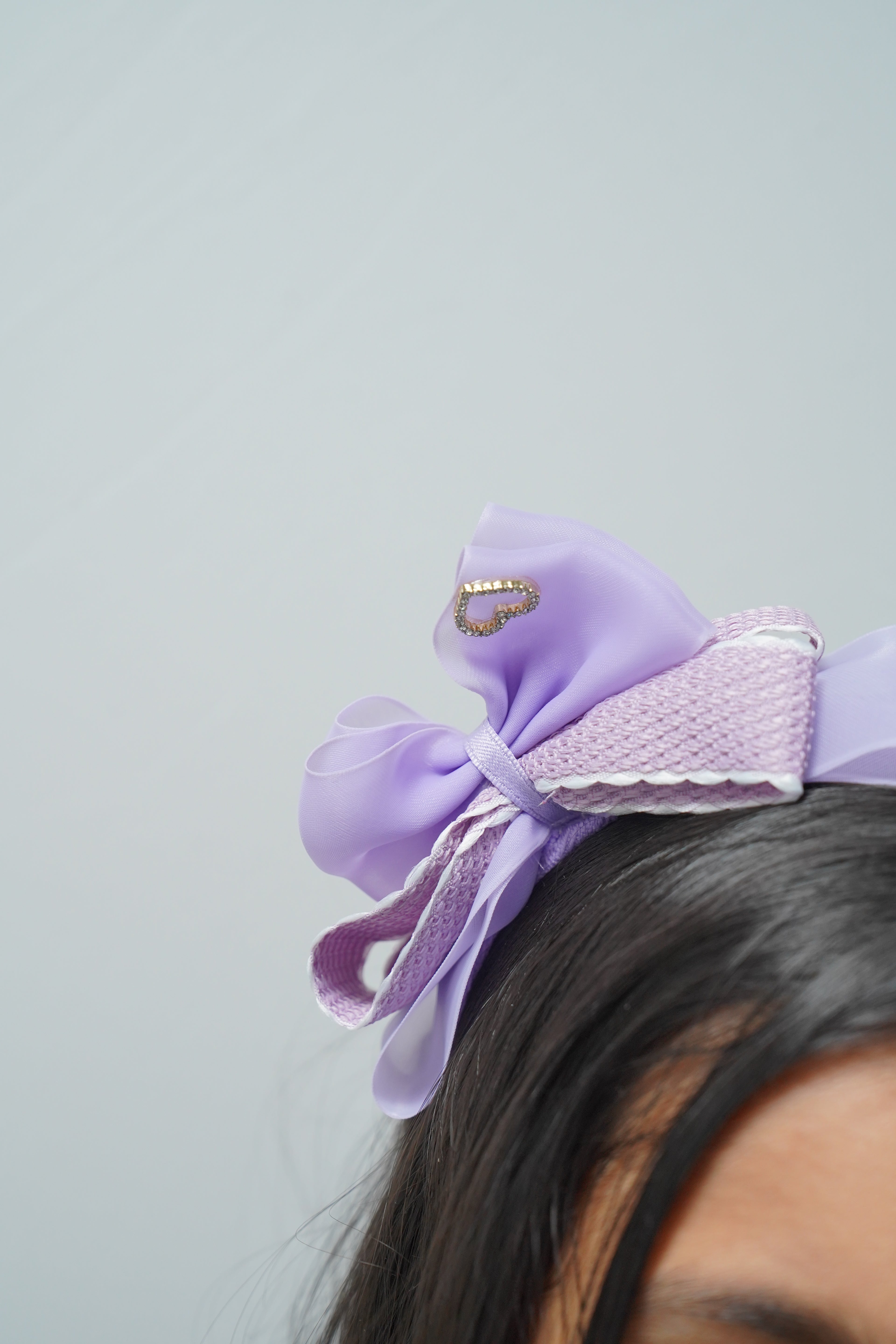 Bow Headband Textured Layers with Heart Charm