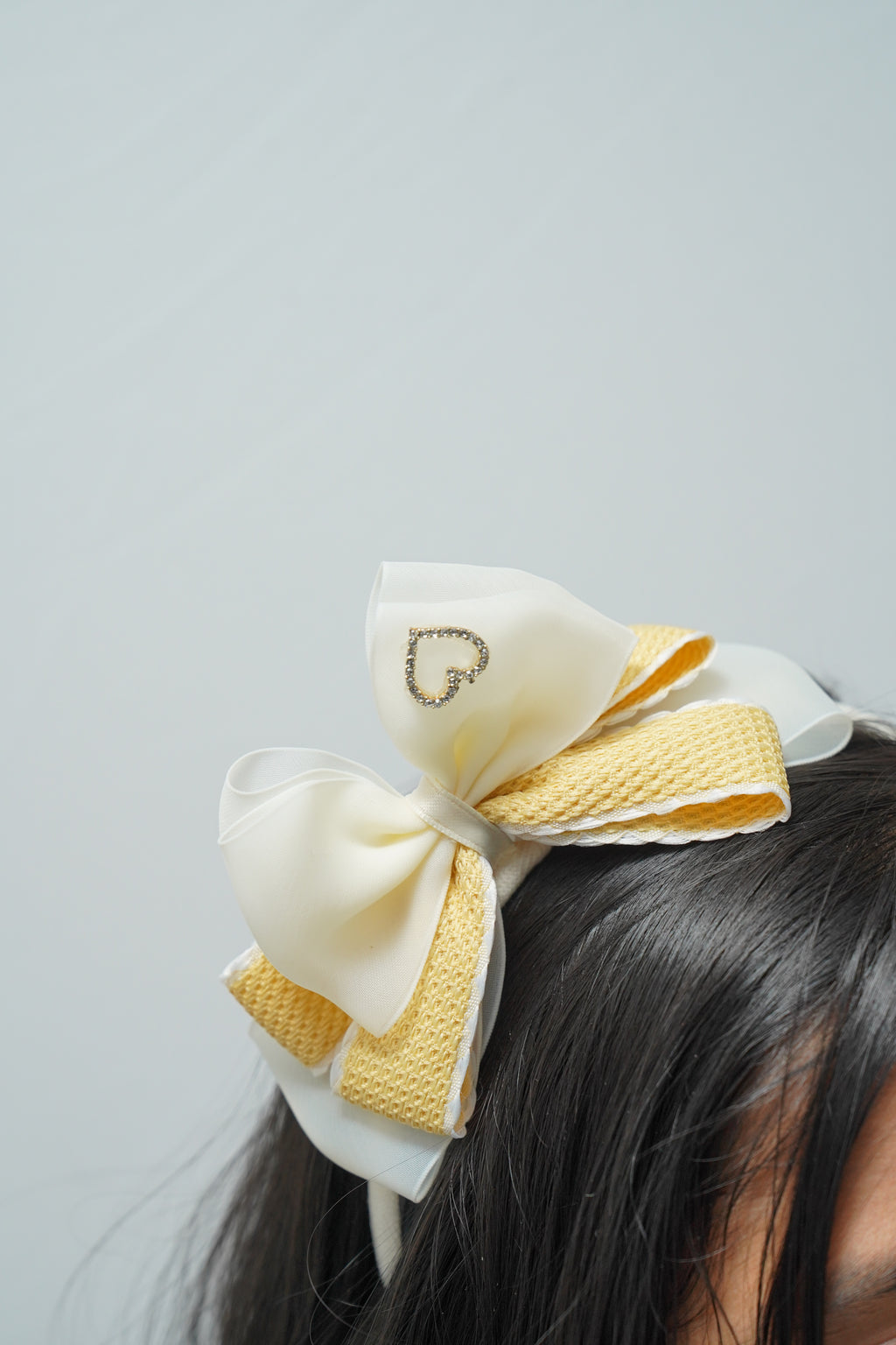 Bow Headband Textured Layers with Heart Charm