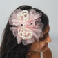 Elegant Tulle Hair Clip with Pearl Loops & Ribbon Bow Party & Wedding Hair Accessory