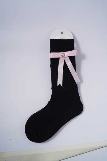 Satin Ribbon & Diamond Heart Charm Socks