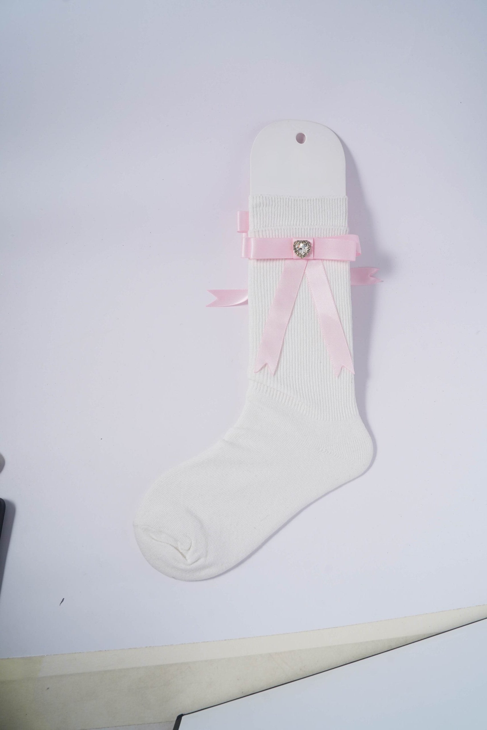 Satin Ribbon & Diamond Heart Charm Socks