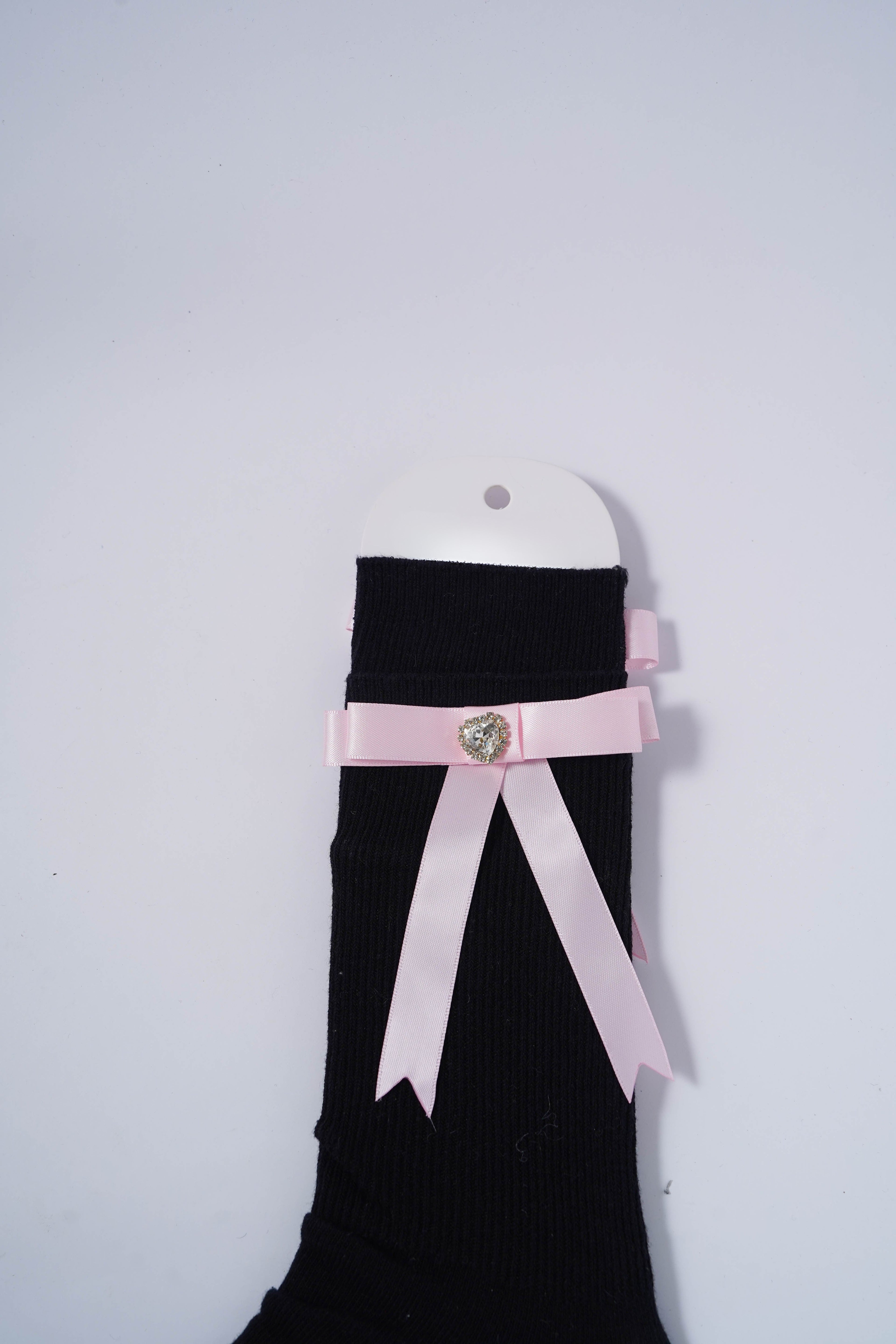 Satin Ribbon & Diamond Heart Charm Socks