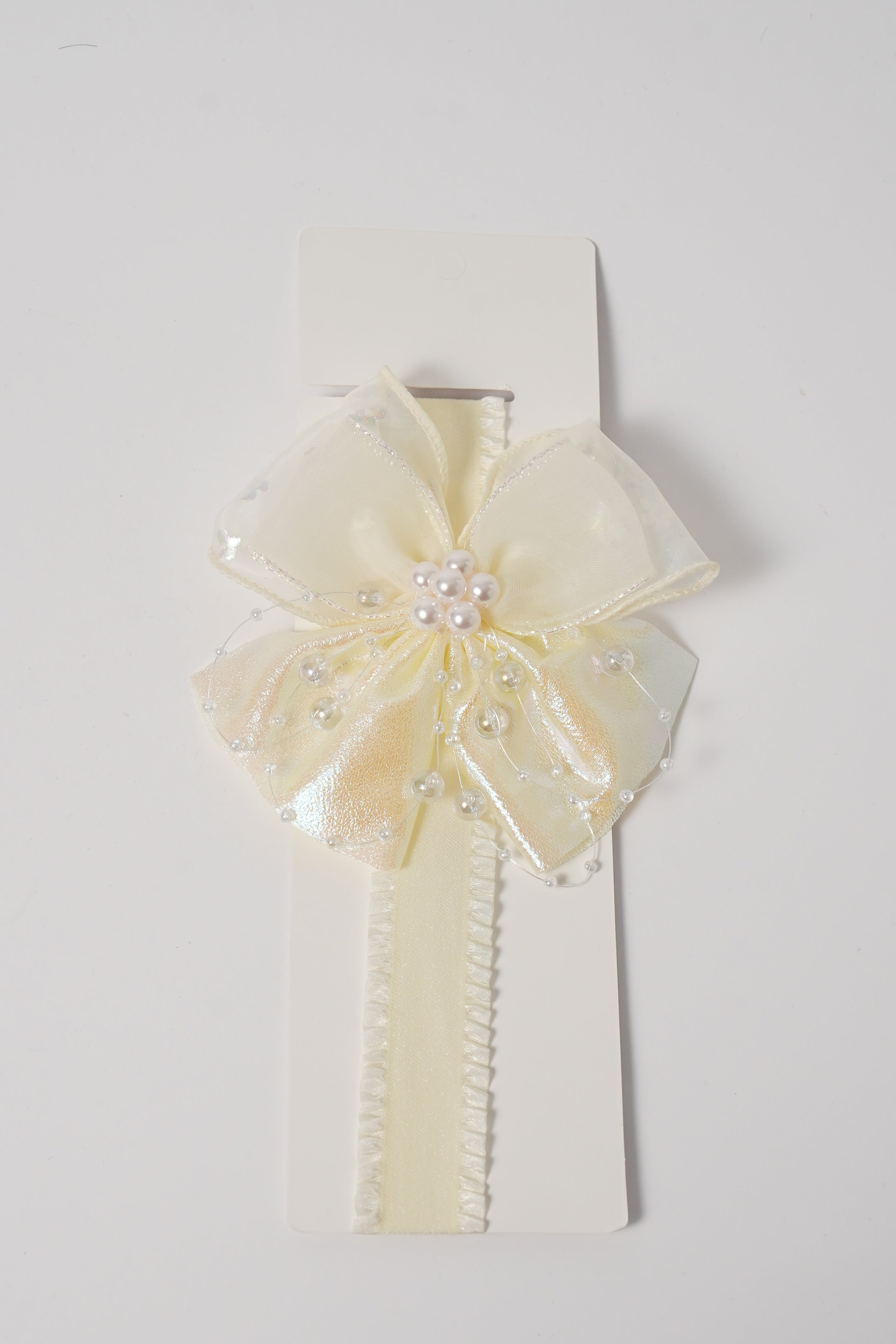 Pearl Bow Shimmer Organza & Bead Detailing